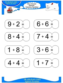 Çocuklar İçin toplam işlemi yaprak testleri 